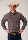 Roper Mens Long Sleeve Button Red Currant Foulard Western Shirt - Roper