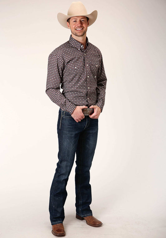 Roper Mens Long Sleeve Button Red Currant Foulard Western Shirt - Roper - Flyclothing LLC