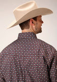 Roper Mens Long Sleeve Button Red Currant Foulard Western Shirt - Roper