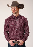 Roper Mens Long Sleeve Button Point Diamonds Wine Western Shirt - Roper