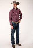 Roper Mens Long Sleeve Button Point Diamonds Wine Western Shirt - Roper