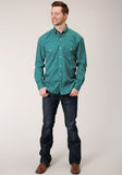Roper Mens Long Sleeve Button Point Diamonds Teal Western Shirt - Roper