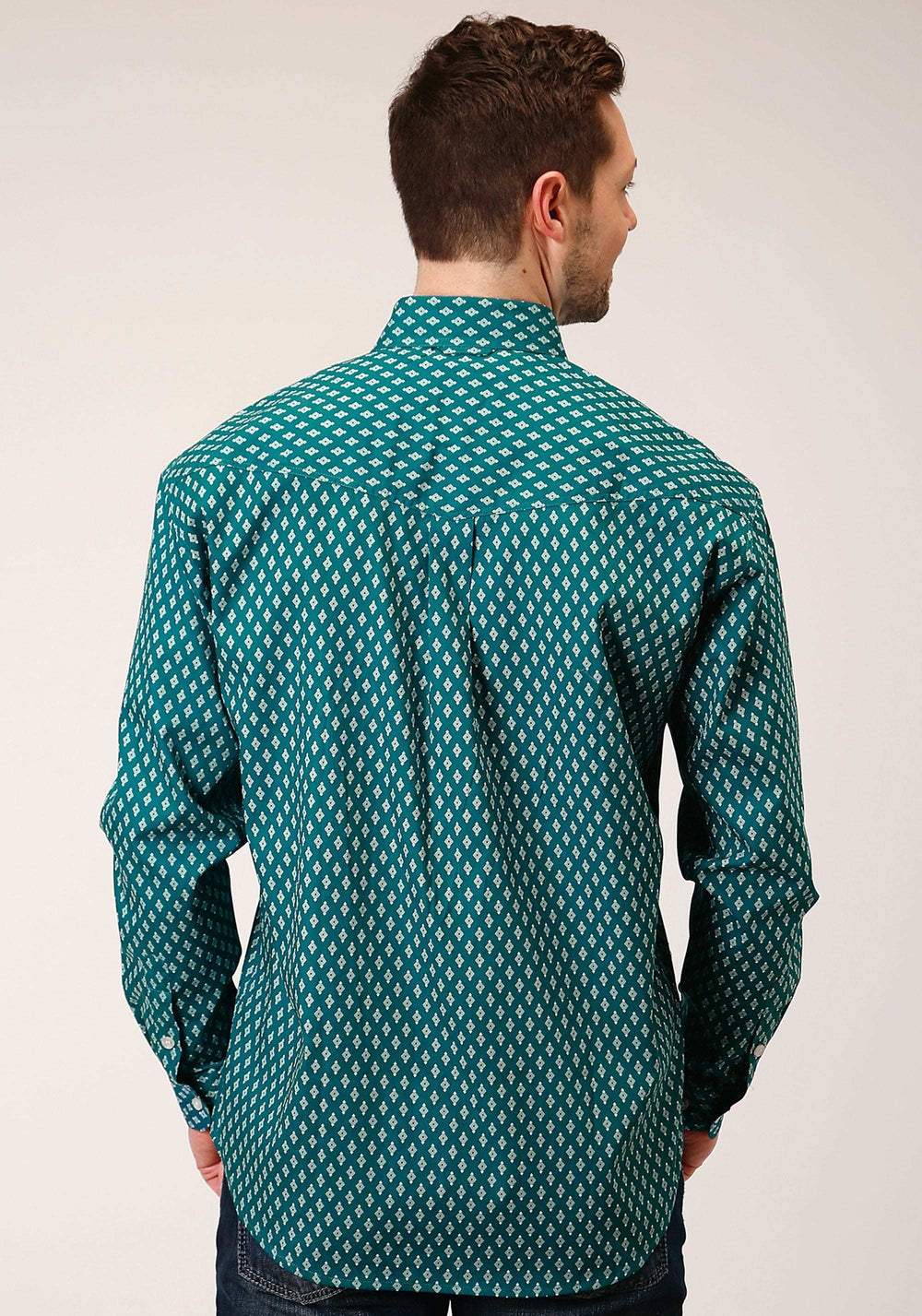 Roper Mens Long Sleeve Button Point Diamonds Teal Western Shirt - Roper - Flyclothing LLC