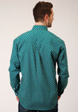 Roper Mens Long Sleeve Button Point Diamonds Teal Western Shirt - Roper