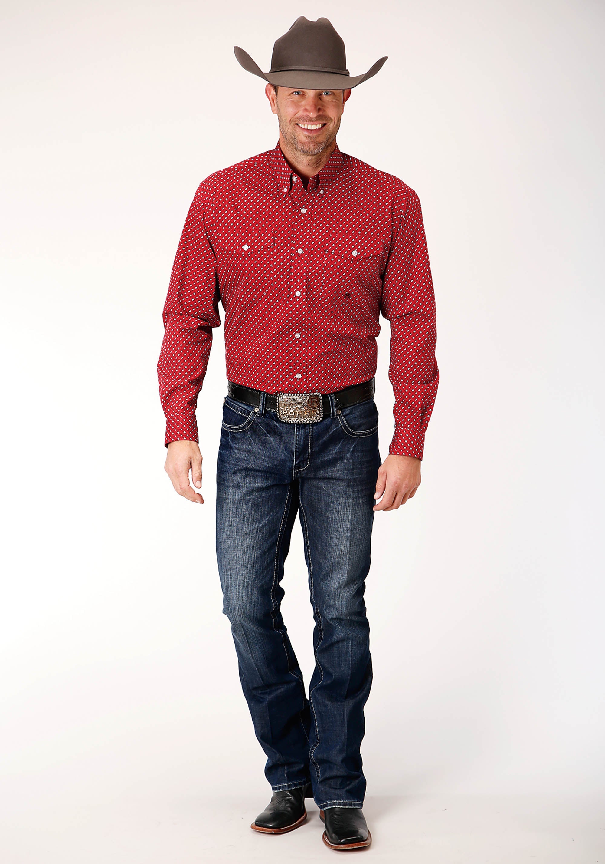 Roper Mens Long Sleeve Button Victorian Foulard Western Shirt