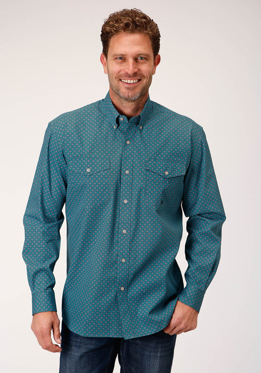 Roper Mens Long Sleeve Button Circuit Foulard Western Shirt - Roper