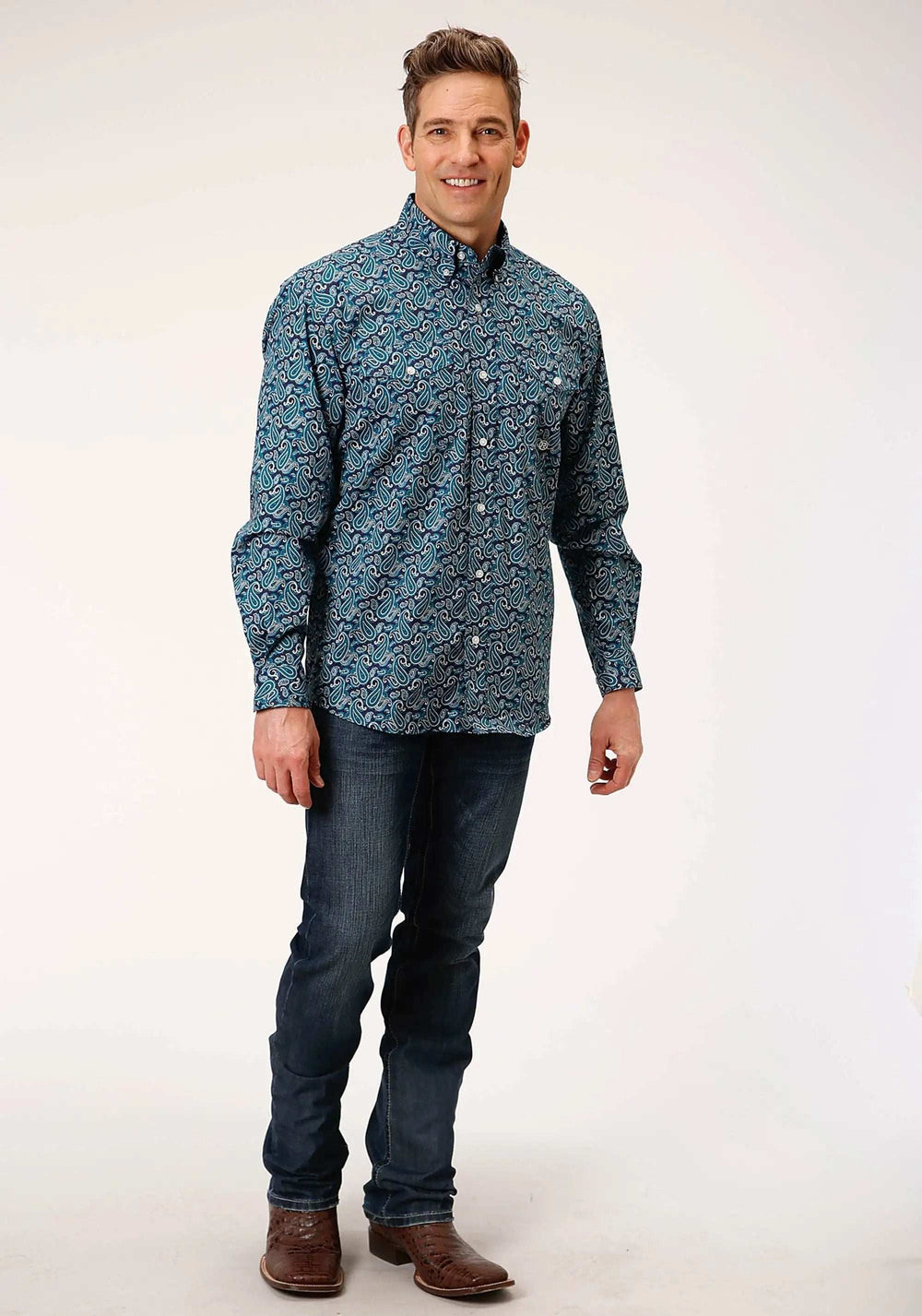 Roper Mens Long Sleeve Button Purple Sage Paisley Western Shirt - Roper - Flyclothing LLC