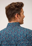 Roper Mens Long Sleeve Button Purple Sage Paisley Western Shirt - Roper