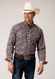 Roper Mens Long Sleeve Button Country Paisley Western Shirt - Roper