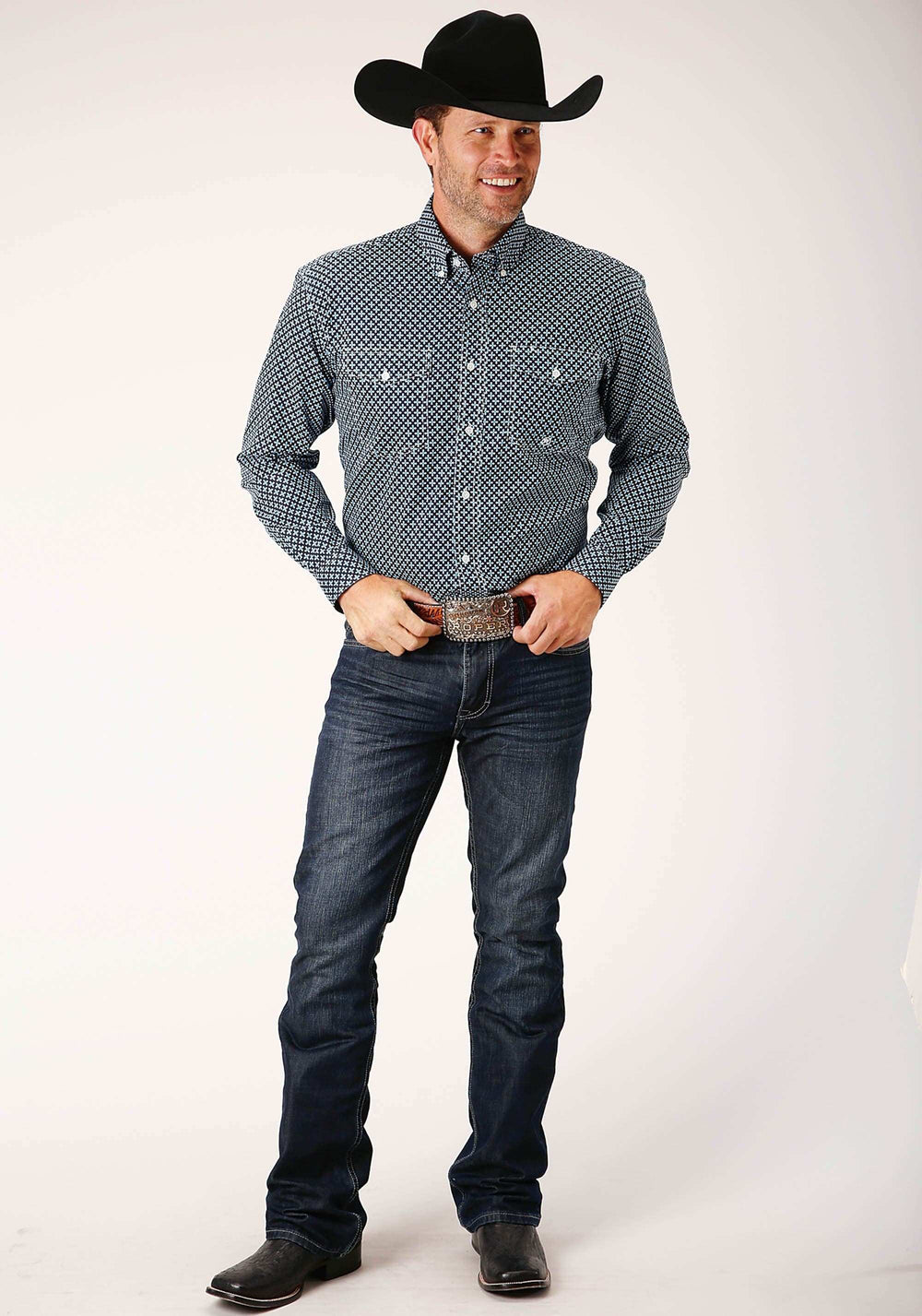 Roper Mens Long Sleeve Button Four Leaf Foulard Western Shirt - Roper - Flyclothing LLC