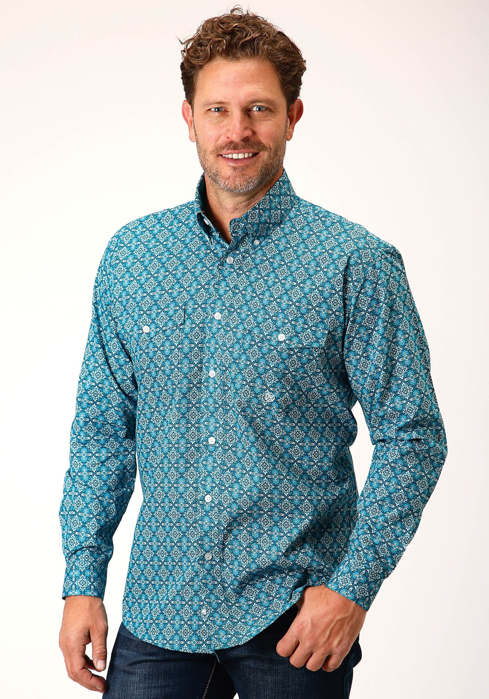 Roper Mens Long Sleeve Button Victorian Foulard Western Shirt - Roper