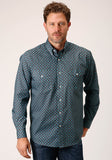 Roper Mens Long Sleeve Button Grey Cottage Foulard Western Shirt - Roper