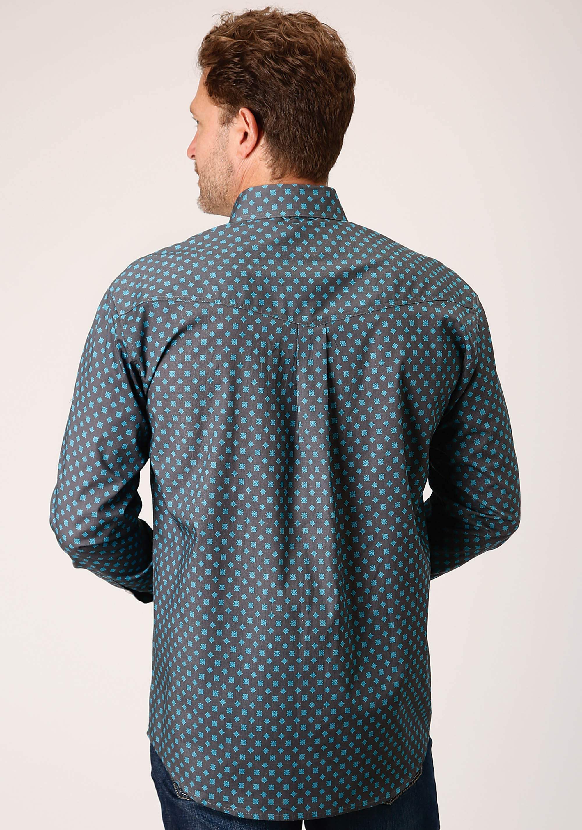 Roper Mens Long Sleeve Button Grey Cottage Foulard Western Shirt - Roper - Flyclothing LLC