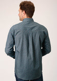 Roper Mens Long Sleeve Button Grey Cottage Foulard Western Shirt - Roper