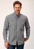 Roper Mens Long Sleeve Button Silver Foulard Western Shirt - Roper