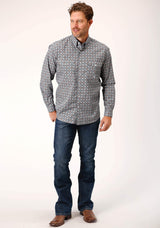 Roper Mens Long Sleeve Button Silver Foulard Western Shirt - Roper - Flyclothing LLC