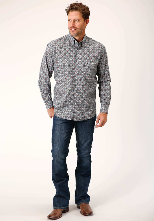 Roper Mens Long Sleeve Button Silver Foulard Western Shirt - Roper - Flyclothing LLC