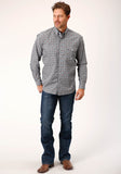 Roper Mens Long Sleeve Button Silver Foulard Western Shirt - Roper