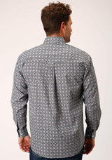 Roper Mens Long Sleeve Button Silver Foulard Western Shirt - Roper - Flyclothing LLC