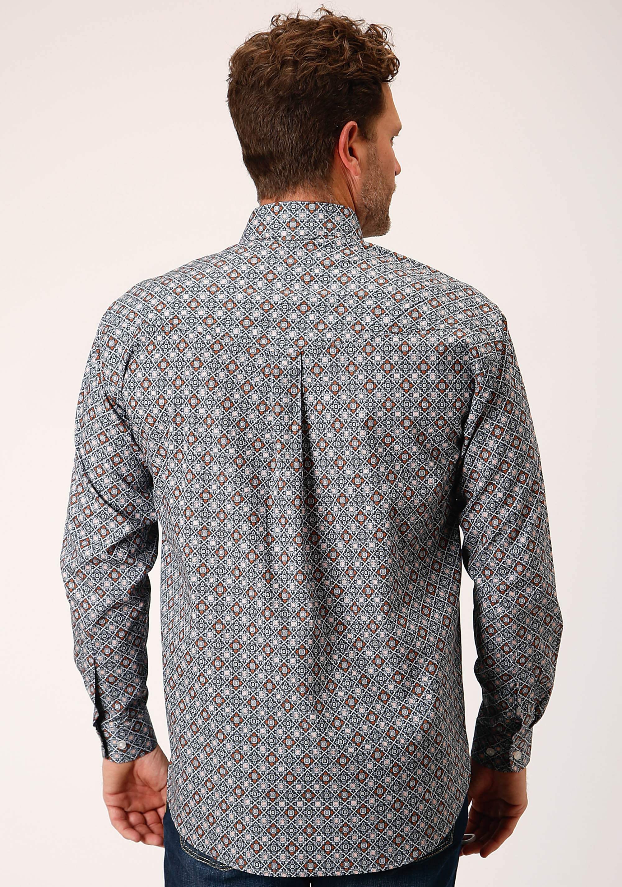 Roper Mens Long Sleeve Button Silver Foulard Western Shirt - Roper - Flyclothing LLC