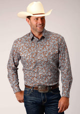 Roper Mens Long Sleeve Button Copper Spring Paisley Western Shirt - Roper - Flyclothing LLC