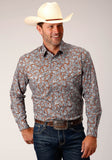 Roper Mens Long Sleeve Button Copper Spring Paisley Western Shirt - Roper