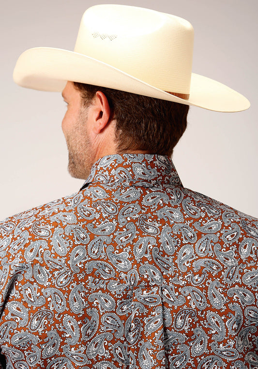Roper Mens Long Sleeve Button Copper Spring Paisley Western Shirt