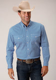 Roper Mens Long Sleeve Button Diamond Star Geo Blue Western Shirt - Roper
