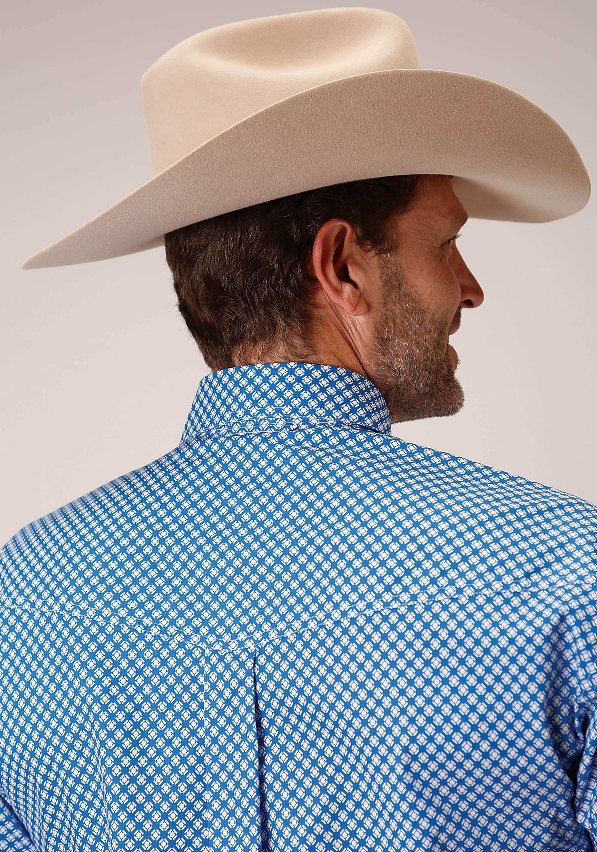 Roper Mens Long Sleeve Button Diamond Star Geo Blue Western Shirt - Roper - Flyclothing LLC