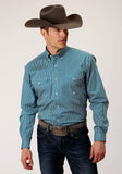 Roper Mens Long Sleeve Button Arrow Roper Print Teal Western Shirt - Roper