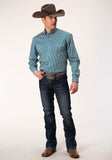 Roper Mens Long Sleeve Button Arrow Roper Print Teal Western Shirt - Roper