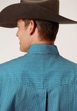 Roper Mens Long Sleeve Button Arrow Roper Print Teal Western Shirt - Roper