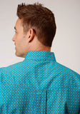 Roper Mens Long Sleeve Button Turquoise Foulard Western Shirt - Roper