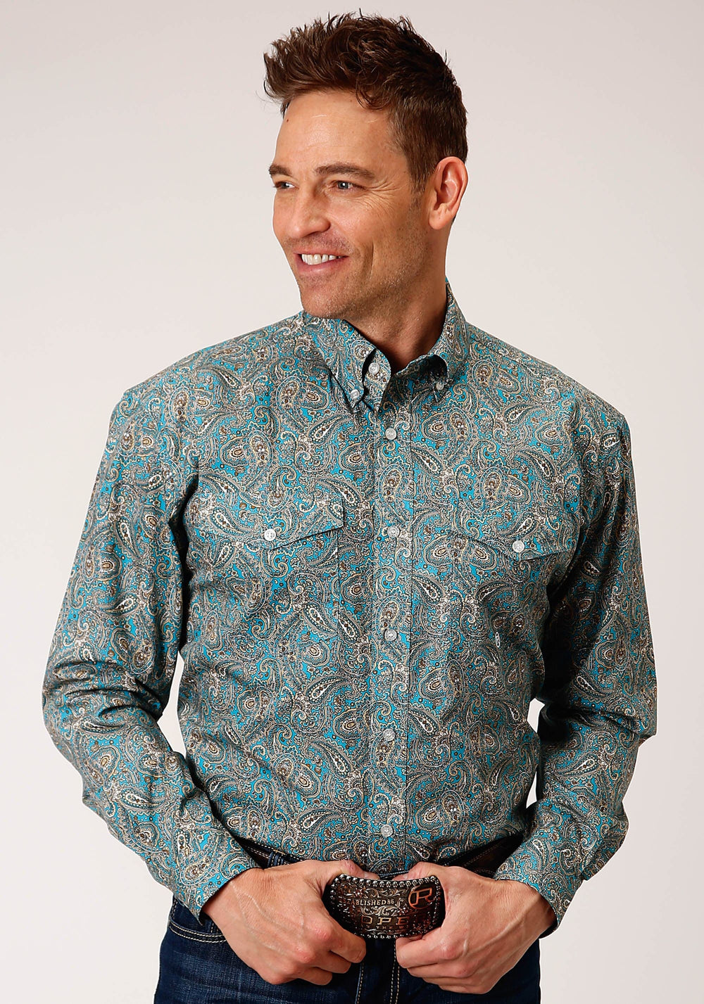 Roper Mens Long Sleeve Button Saddle Paisley Western Shirt - Roper