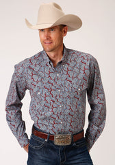 Roper Mens Long Sleeve Button Liberty Paisley Western Shirt - Roper
