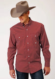 Roper Mens Long Sleeve Button Stretch Poplin Diamond Wine Western Shirt - Roper