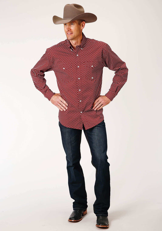 Roper Mens Long Sleeve Button Stretch Poplin Diamond Wine Western Shirt - Roper - Flyclothing LLC
