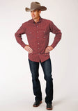 Roper Mens Long Sleeve Button Stretch Poplin Diamond Wine Western Shirt - Roper