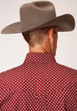 Roper Mens Long Sleeve Button Stretch Poplin Diamond Wine Western Shirt - Roper