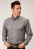 Roper Mens Long Sleeve Button Stretch Poplin Diamond Grey Western Shirt - Roper