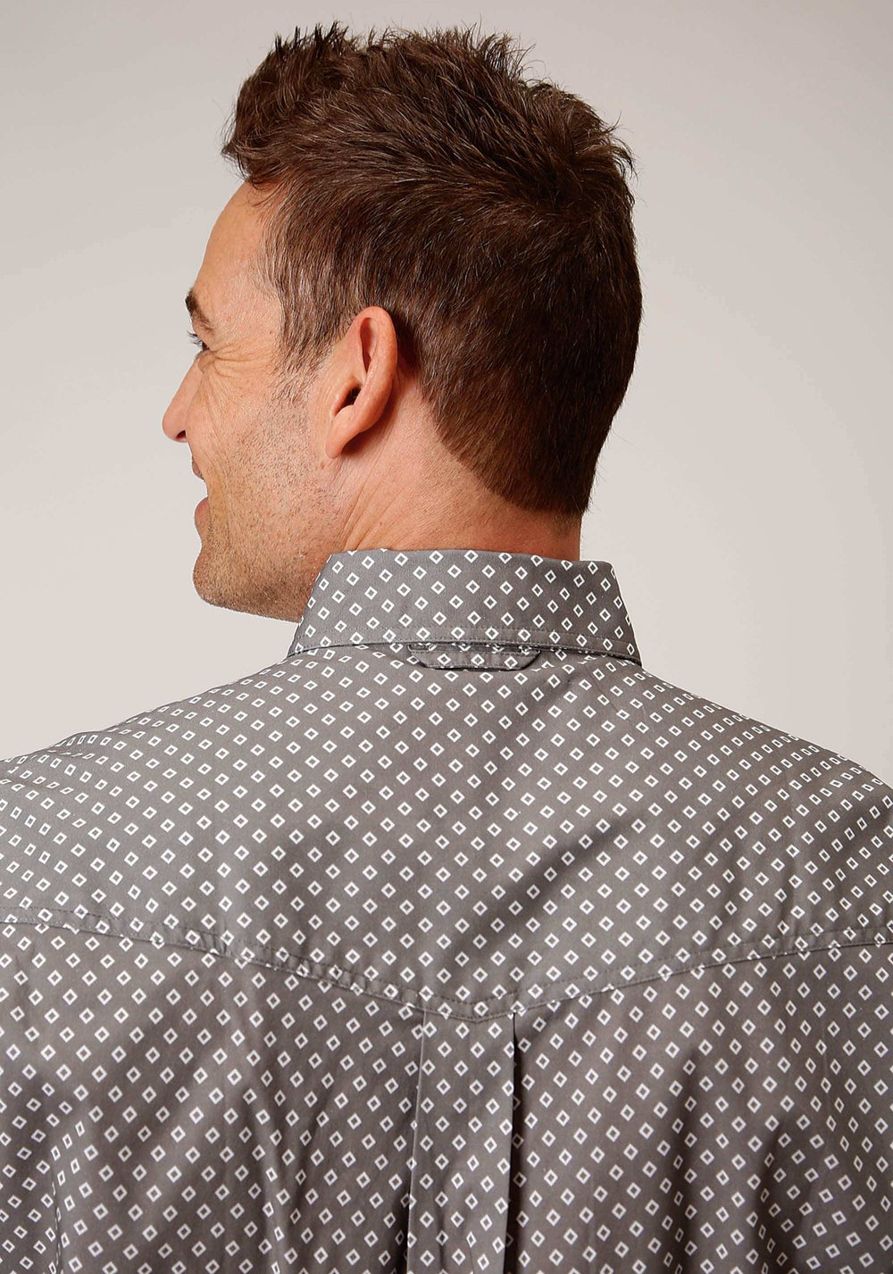 Roper Mens Long Sleeve Button Stretch Poplin Diamond Grey Western Shirt - Roper - Flyclothing LLC