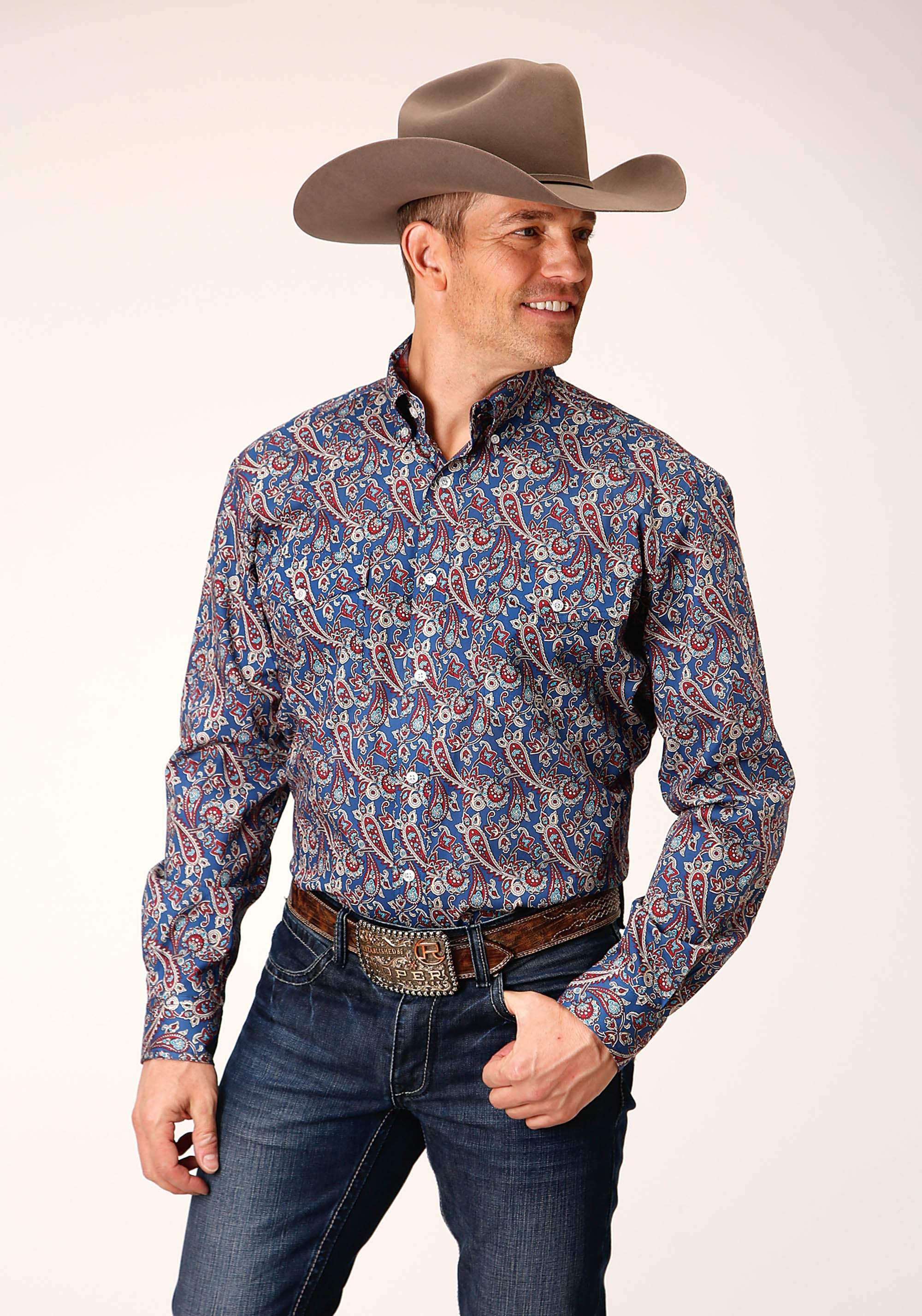 Roper Mens Long Sleeve Button Independence Foulard Western Shirt - Roper - Flyclothing LLC