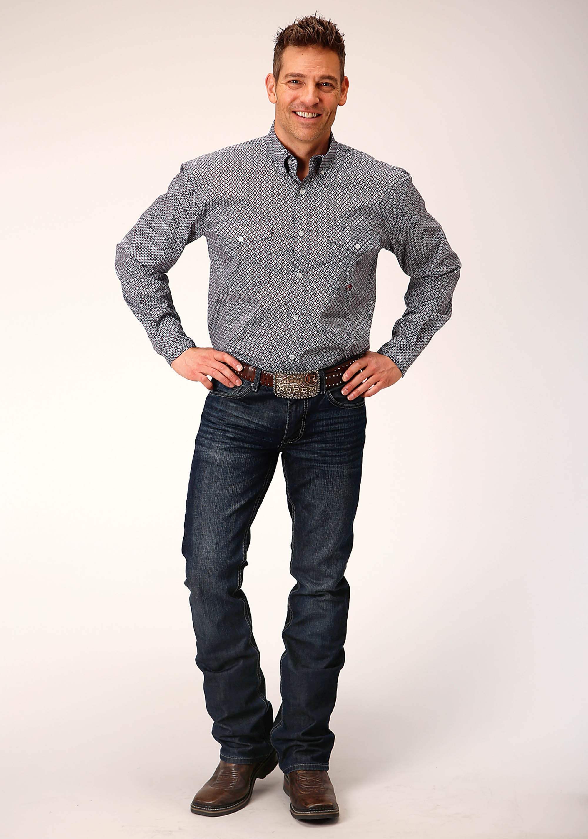 Roper Mens Long Sleeve Button Classic Geo Western Shirt - Roper - Flyclothing LLC