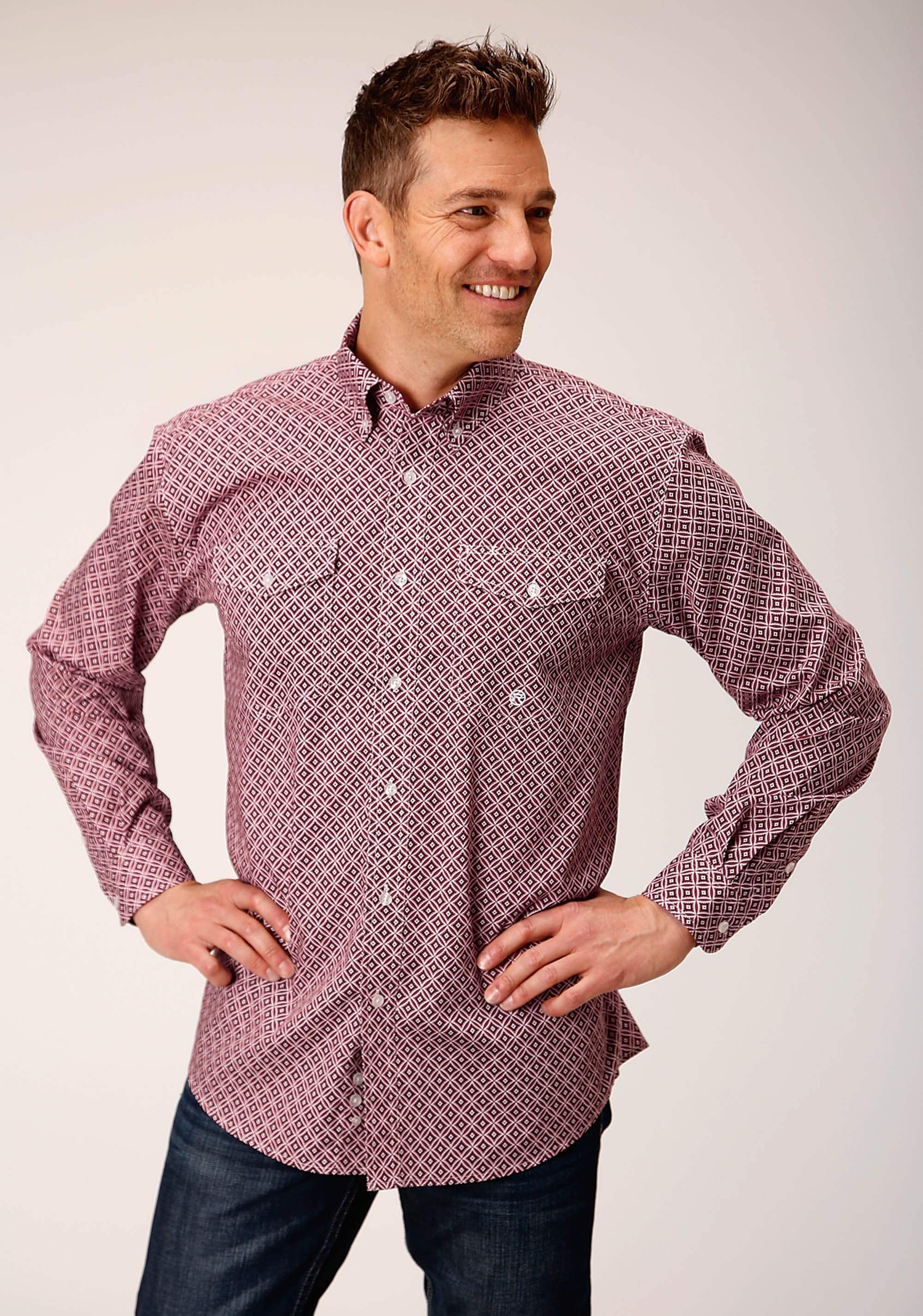 Roper Mens Long Sleeve Button Red Diamond Foulard Western Shirt - Roper - Flyclothing LLC