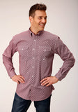 Roper Mens Long Sleeve Button Red Diamond Foulard Western Shirt - Roper