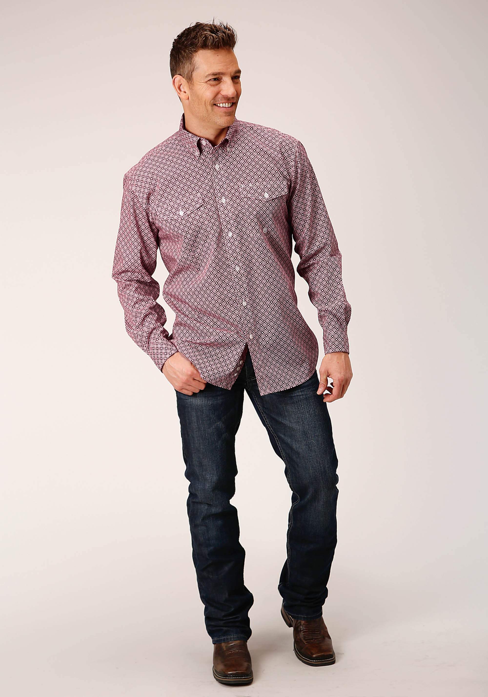 Roper Mens Long Sleeve Button Red Diamond Foulard Western Shirt - Roper - Flyclothing LLC