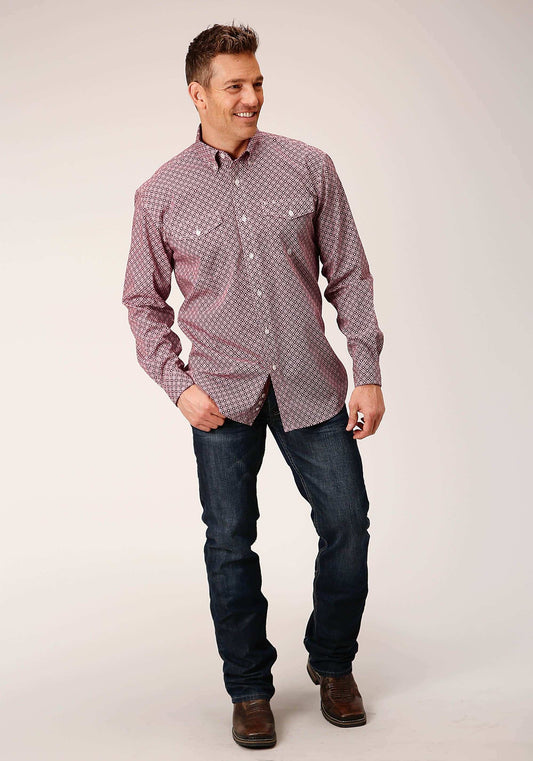 Roper Mens Long Sleeve Button Red Diamond Foulard Western Shirt - Roper - Flyclothing LLC