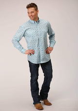Roper Mens Long Sleeve Button Turquoise Medallion Western Shirt - Roper - Flyclothing LLC