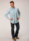 Roper Mens Long Sleeve Button Turquoise Medallion Western Shirt - Roper