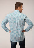 Roper Mens Long Sleeve Button Turquoise Medallion Western Shirt - Roper